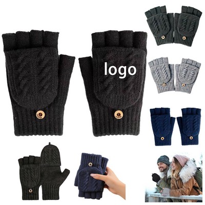Convertible Half-Finger Winter Mitten Gloves