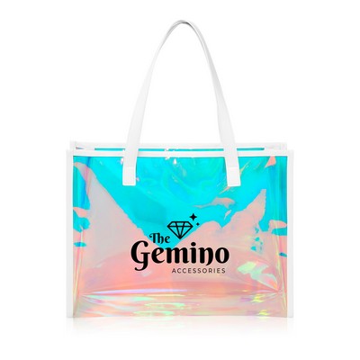 Holographic TPU Tote Bag with Leather Handles