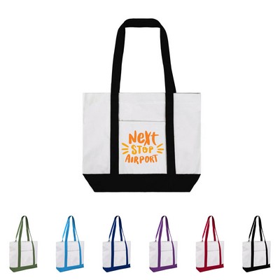 12 Oz Two-Tone Cotton Boat Tote Bag Front Pocket