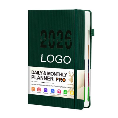 Vertical Line Series Daily Planner Of 2026 W/ Hard Pu Cover