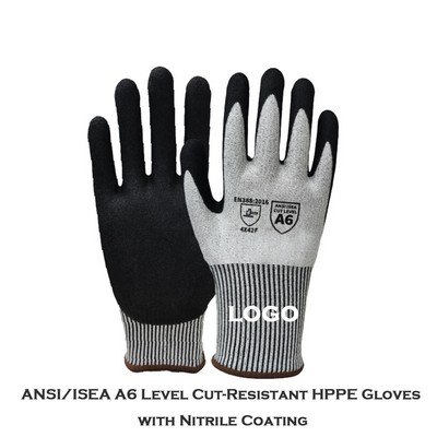 A6 Custom ANSI/ISEA Cut Resistant HPPE Gloves w/ Nitrile Coating