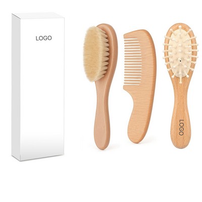 Natural Goat Hair Baby Brush & Comb Set Ultra-Soft Bristle Newborn Hairbrush