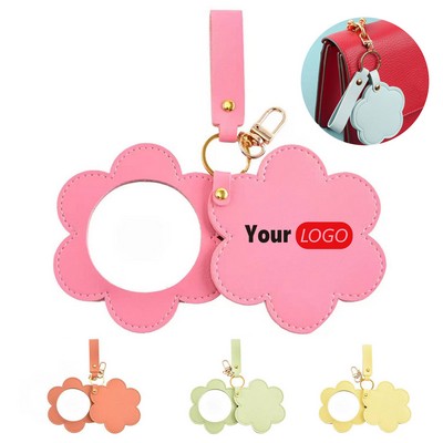 PU Leather Rotating Flower Makeup Mirror Keychain