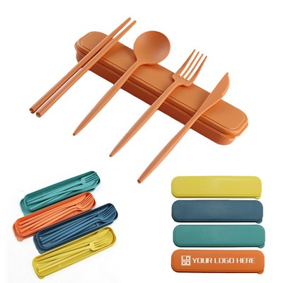 4 Pieces Wheat Straw Portable Cutlery Set