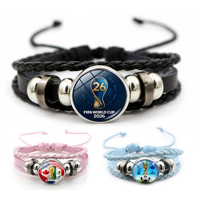 2026 Usa-Canada-Mexico World Logo Retro Multi-Layer Braided Pu Leather Bracelet