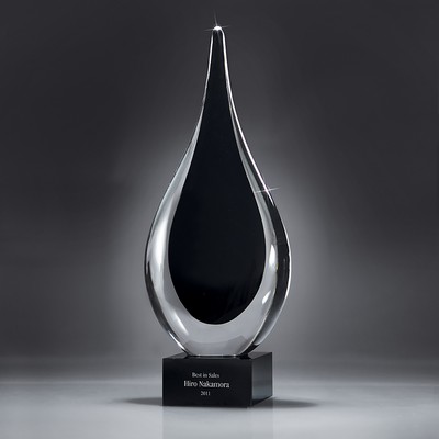 Tear Drop Art Glass on Black Glass Base