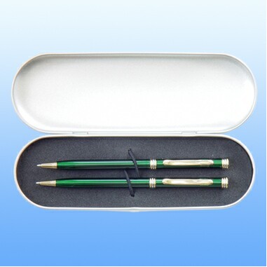 Double Green Pens in Metal Box