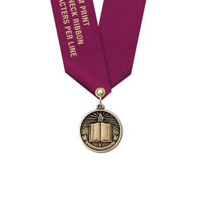 1 1/8" Open Book Cast CX Medal w/Satin Neck Ribbon