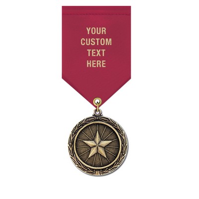 1½" Star Cast MX Medal w/Satin Drape Ribbon