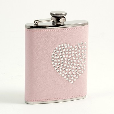 6 Oz. Stainless "Stone Heart" Pink Flask