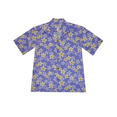 Purple Hawaiian Cotton Poplin Shirt w/ Button Front & Short Sleeves