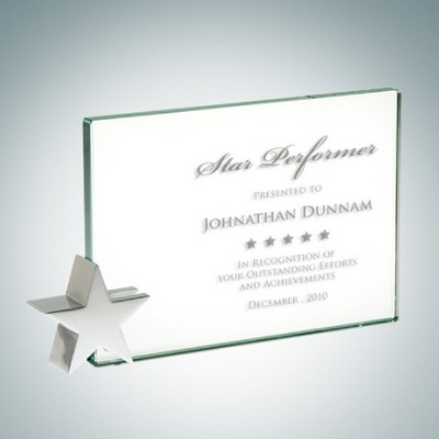 4" Achievement Jade Glass Award Plaque w/ Chrome Star