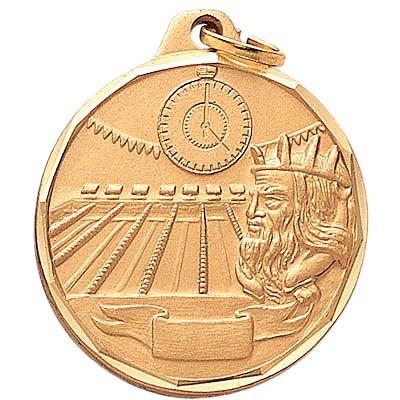 1 1/4" E Series Die Struck Swimming Medal w/Clock Pool & Poseidon