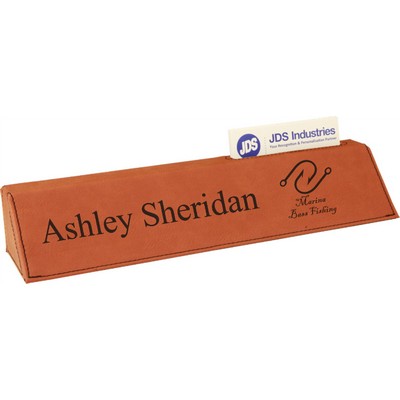 Laser Engraved Desk Wedge with Business Card Holder - Rawhide/Engraves Black