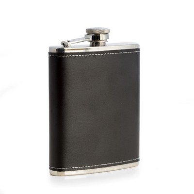 6 Oz. Black Leather Flask