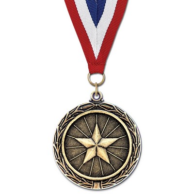 2¼" Star LX Medal w/ Red/White/Blue or Year Grosgrain Neck Ribbon