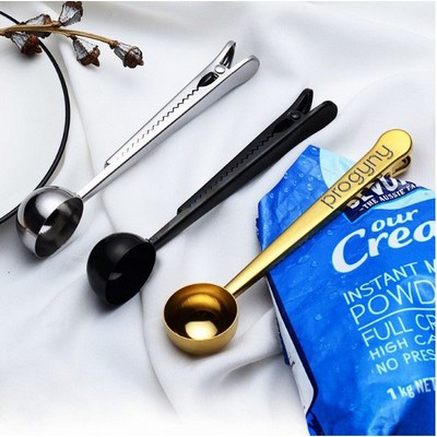 Stainless Steel Coffee Spoon w/Sealing Clip For Food Preservation