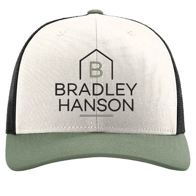 Richardson 112 6-Panel Snapback Trucker Hat w/Leatherette Adhesive Patches or Embroidery