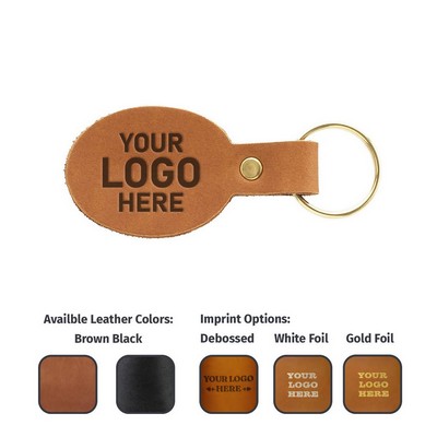Full-Grain Leather Oval Keychain w/Split Ring - Made in USA