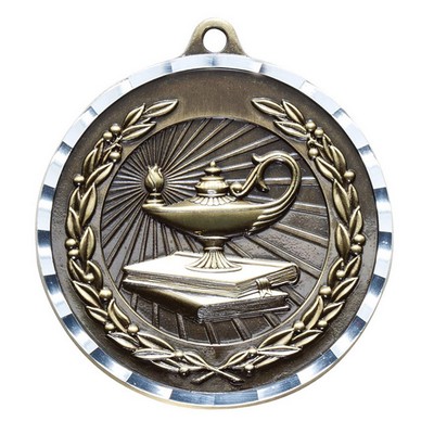 2 ¾" Lamp of Knowledge Medal w/3D Diamond Engraved Cast Satin