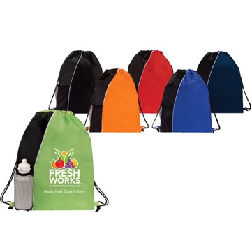 210 Denier Drawstring Backpack w/Elastic Mesh Pocket