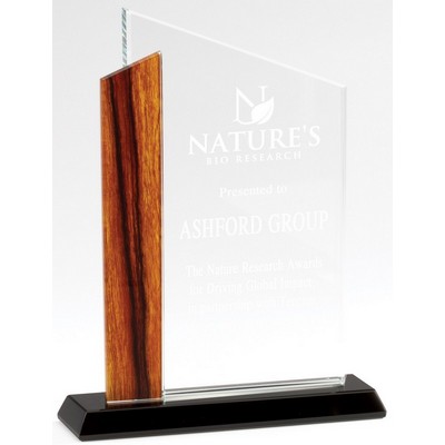 Wedge w/Wood Edge Crystal Award, 8"H