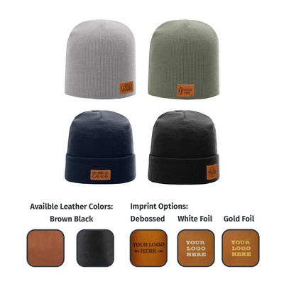 Full-Grain Riveted Leather Patches Beanie | Choose Patch Shape | Choose Color | Richardson R18