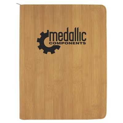 9 1/2" x 12" Bamboo with Zipper Leatherette Portfolio with Notepad