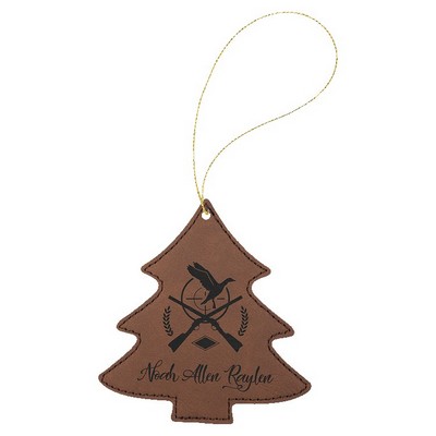 Dark Brown Leatherette Tree Ornament with Gold String
