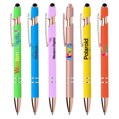 Stylus-3261 Bright Ballpoint Soft Touch Pens with Rose Gold Trims