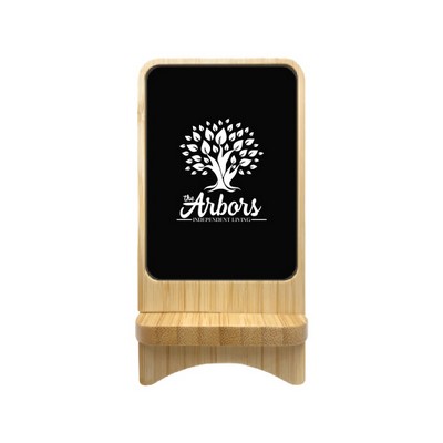 15W Bamboo Detachable Light Up Logo Wireless Charger Stand