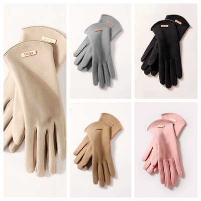 Suede Leather Touchscreen Gloves with Warm Lining