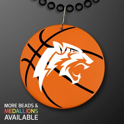 Basketball Medallion on Black Beads Necklace (NON-Light Up) - PRINTED
