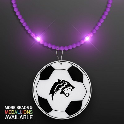 Still-Light Purple Beads With Soccer Ball Medallion - PRINTED