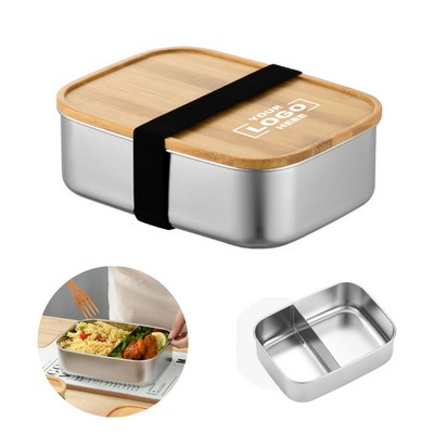 Stainless Steel Bento Box With Bamboo Lid.