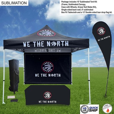 48Hr Quick Ship- Deluxe Tent Flag Package, 10' Tent kit, Backwall, Tablecloth, Double sided Flag Kit
