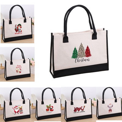 In Stock Merry Christams Canvas Tote Bag Custom