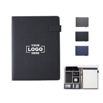 Business Leather Portfolio Notebook with Built-In Phone Stand.