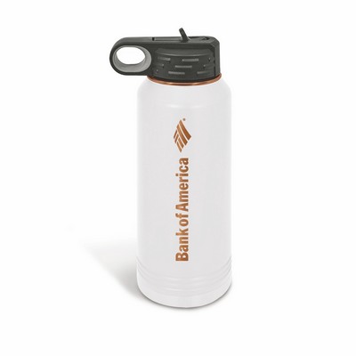 Powder Coated White/Rose Gold Insulated Travel Water Bottle Includes Straw