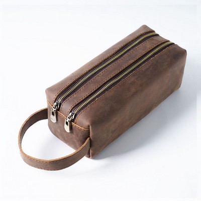 Vintage Crazy Horse Leather Dual-Zipper Organizer & Dopp Kit