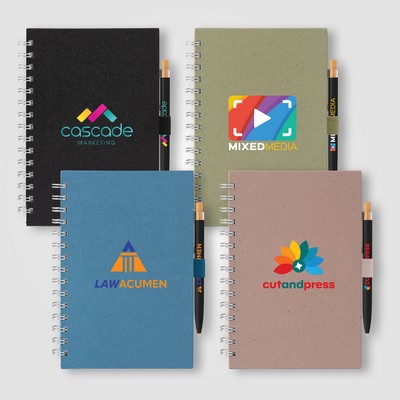 Terra Recycled Milk Carton Hard Cover Spiral A5 Notebook & Reborn Pen Set - Full-Color Inkjet