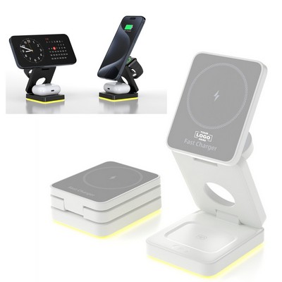 3-in-1 Foldable Wireless Charging Stand for Multiple Devices.