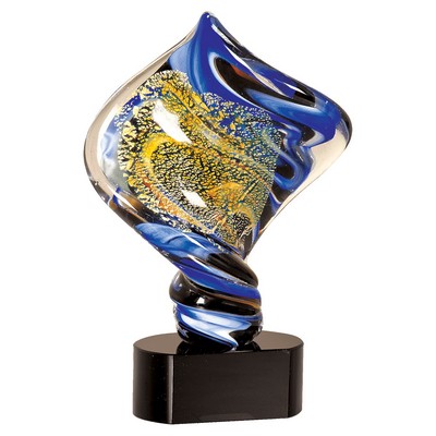 11 1/2 inch Diamond Twist Art Glass on Black Base