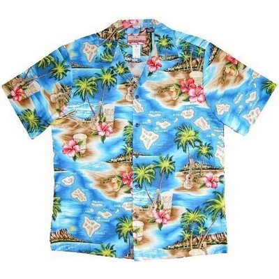 Hawaiian Tropical All Over Print Button Front Turquoise Cotton Shirt - DEEP INVENTORY