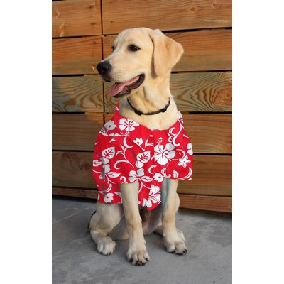 Dog Hawaiian Tropical Print Red Cotton Shirt