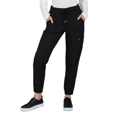 koi - Smiley World - Women's Five-Pocket Limited Edition Jogger-Style Frayed Drawcord Glad Pant