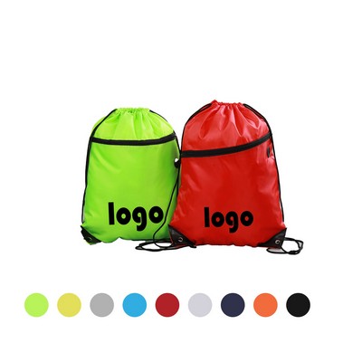 Drawstring Backpack with Front Zipper Pocket