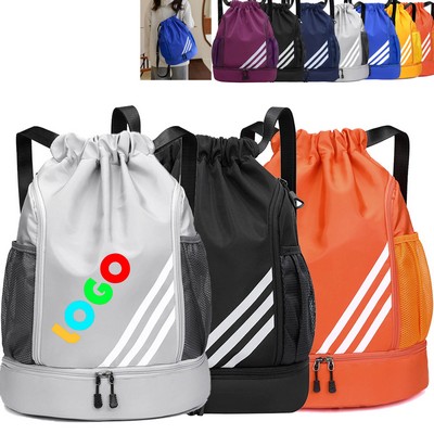 Waterproof Sports Oxford Thickened Drawstring Bag Backpack With Stripes