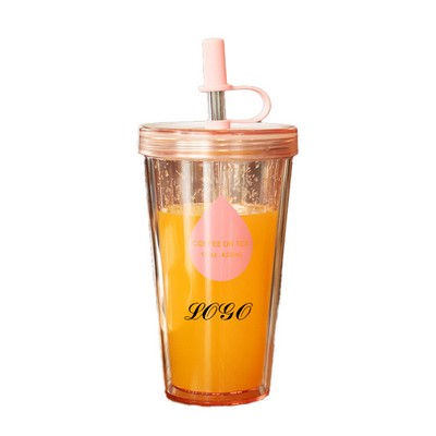 14 Oz. Personalized Double-Layer Plastic Straw Cup