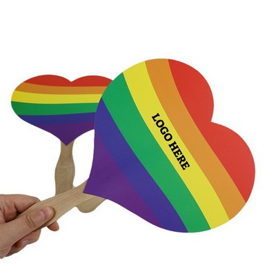 Heart Shape Paper Hand Fan w/ Wooden Handle